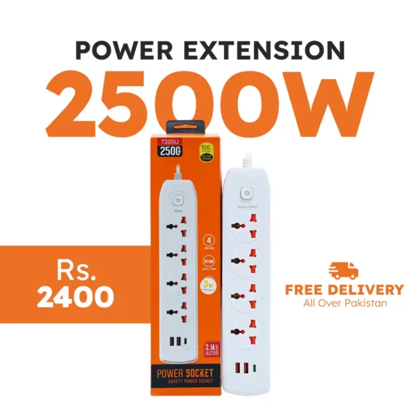 Power Extension with 4 Sockets, 2 USB & 1 Type C Port