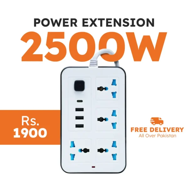 Power Extension 2500W 4 Sockets with 3 USB & 1 Type C Port